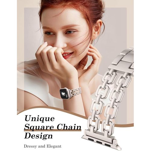 Bmtterqgwo-Bracelet Wearlizer Compatible Apple Watch 41-49mm, Chaine Metal Chic Or Argent Pour Femmes, Iwatch Series 1 A 10