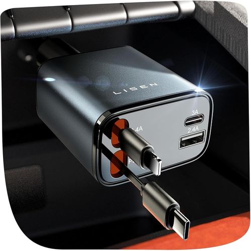 Bmtterqgwo-Chargeur Voiture Retractable Lisen 69w Usb C Pour Iphone 16 15 14 13 12 Pro Max - Accessoire Auto Voyage Cadeaux