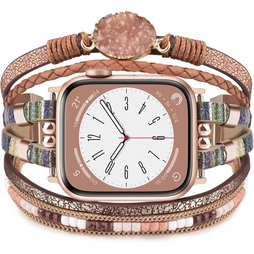 Bmtterqgwo-Bracelet Cuir Boho Koreda Apple Watch 38mm 40mm 41mm 42mm 44mm 45mm 46mm Series 10 9 8 7 Se Femme, Bijou Perle