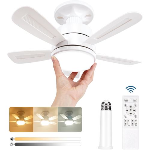 KYAOAYO-Silencieux Ventilateur Plafond Avec Lumière Et Telecommande, Ventilateur Plafond Avec Douille E27, 3 Températures De Couleur 3000K-6000K Dimmable Led Ventilateur Plafond, 6 Vitesses, 5 Pales