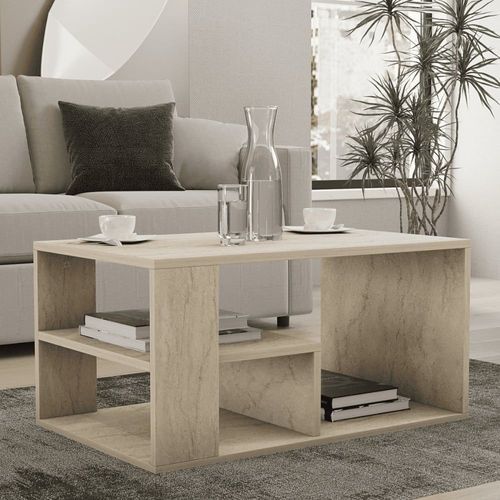 Table Basse Avec Étagères Décor Travertin L80 Cm