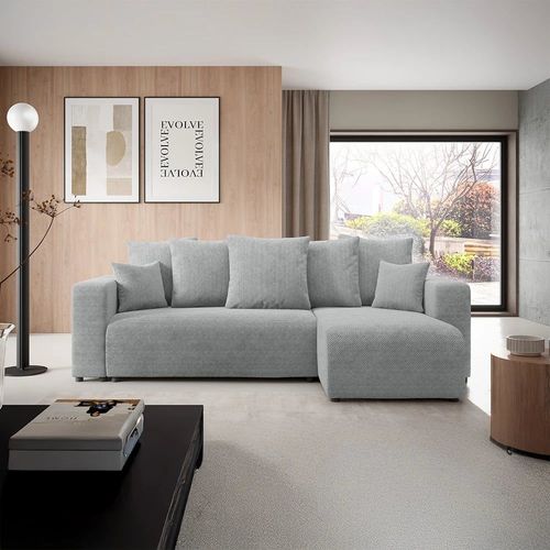 Canapé D'angle Droit Convertible 4 Places En Tissu Gris Clair