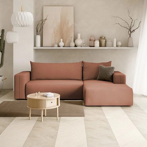 Canapé D'angle Droit Convertible 4 Places En Tissu Orange