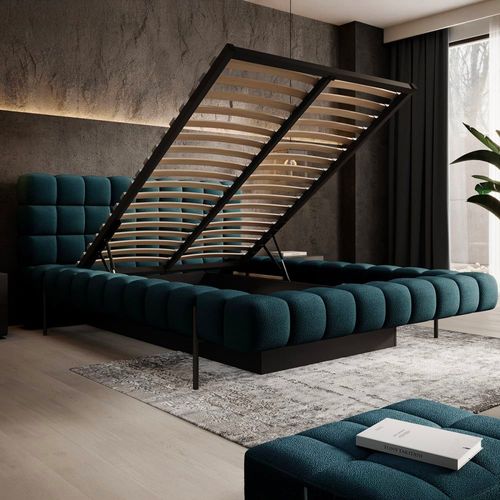 Lit Coffre 160x200 Sommier Inclus Bois De Pin Bleu