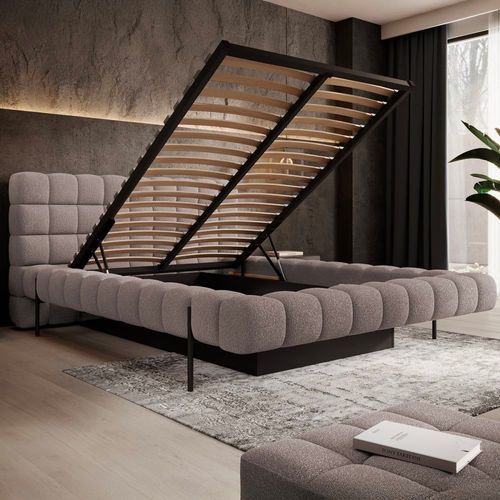 Lit Coffre 180x200 Sommier Inclus Bois De Pin Gris