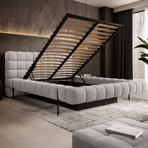 Lit Coffre 160x200 Sommier Inclus Bois De Pin Gris