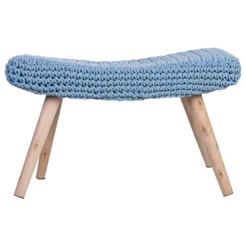 Tabouret En Bois Et Coton Tressé Bleu 67x30x43h Cm