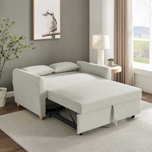 Canapé Droit Convertible 2 Places En Tissu Beige