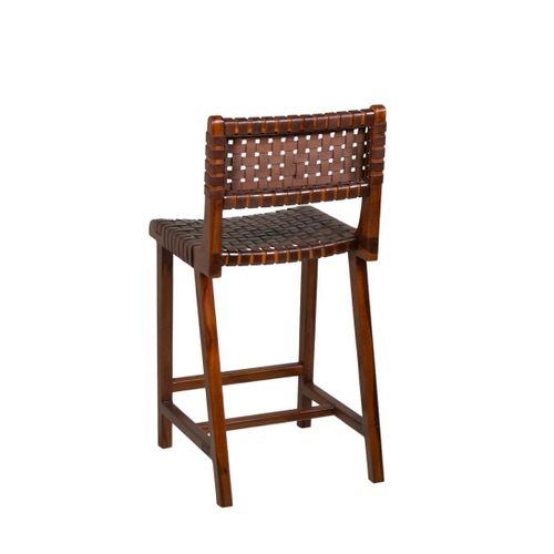 Chaise Haute En Teck Et Cuir Marron