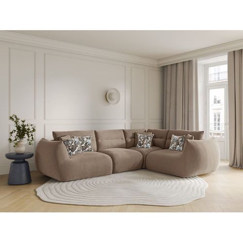 Canapé D'angle Droit Modulable 5 Places Tissu Structurel Couleur Sable