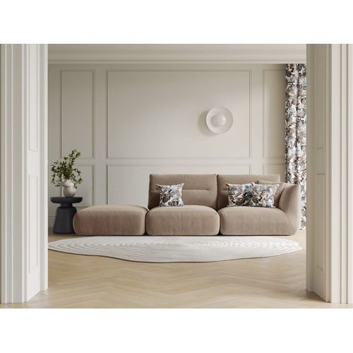 Canapé Modulable Gauche 4 Places Tissu Structurel Couleur Sable