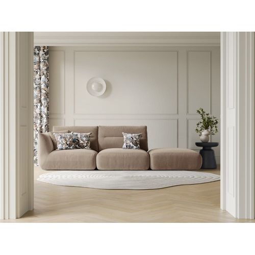 Canapé Modulable Droit 4 Places En Tissu Structurel Couleur Sable