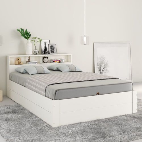 Lit Coffre Effet Bois Blanc 140 X 190 Cm