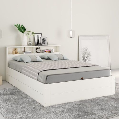 Lit Coffre Effet Bois Blanc 160 X 200 Cm