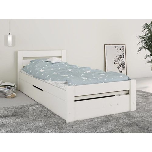 Lit Coffre Effet Bois Blanc 90 X 200 Cm
