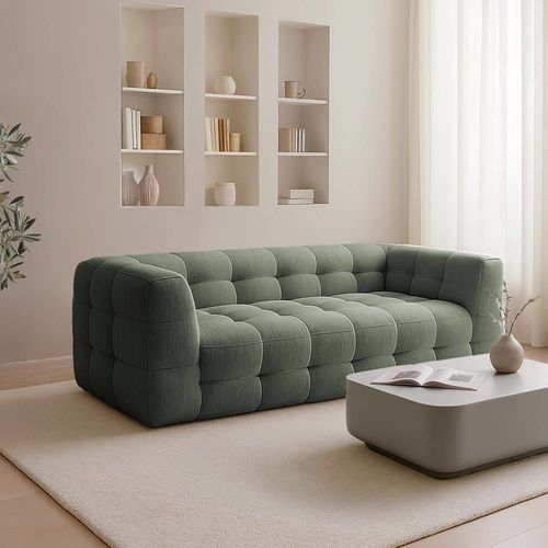 Canapé 3 Places En Bois Et Polyester Effet Mattelassé Vert