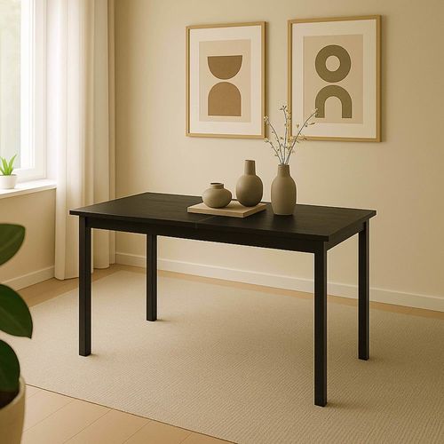 Table À Manger Extensible Rectangulaire En Mdf Bois Noir 120/160 Cm