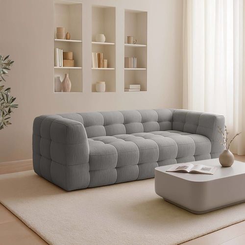 Canapé 3 Places En Bois Et Polyester Effet Mattelassé Gris