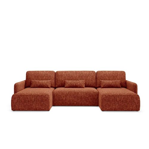 Canapé Panoramique Convertible 4 Places Bois De Pin Terracotta
