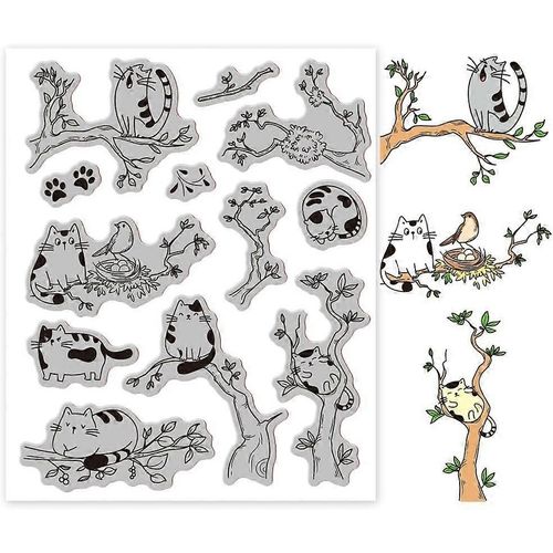 Tampon En Caoutchouc Adhésif Chat Et Branche De Dessin Animé 7,09 X 8,66 Pouces Tampons Eva Chat Et Arbre Tampons De Gaufrage Tampons En Caoutchouc Pour Le Scrapbooking Et La Fabrication De Cartes Diy