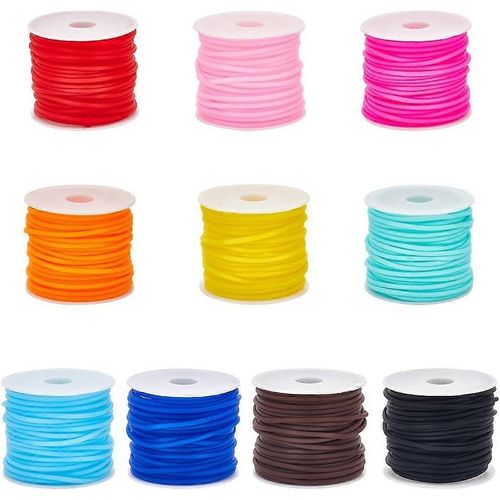 Cordon Creux Pour Bijoux, 54,68 Yards, 10 Couleurs, Avec Bobines, 2 Mm, En Caoutchouc Synthétique Coloré, Pour La Fabrication De Bijoux