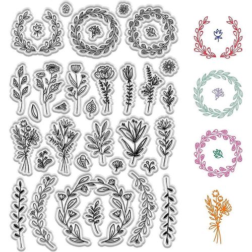 Tampons Transparents En Caoutchouc Pour Fleurs, Guirlandes, Feuilles, Plantes Vintage, Réutilisables, En Silicone Transparent, Pour Bricolage, Scrapbooking, Journal, Fabrication De Cartes, Décoration
