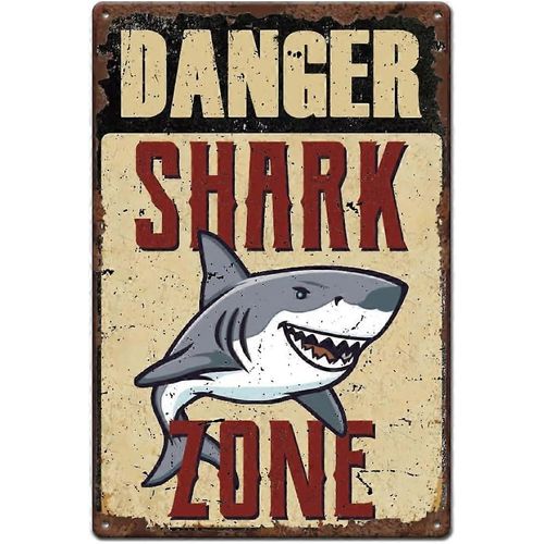 Panneau En Métal Requin Danger Shark Zone Vintage Tign Signs Sea Animal Man Cave Plaque Fer Décoration Murale Panneau En Aluminium À L'ancienne Décoration Murale Pour Salle De Jeux Bat