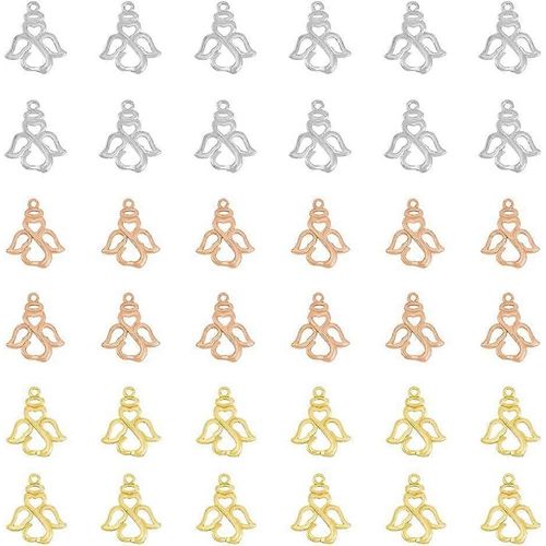 Lot De 36 Pendentifs En Forme D'ange, 3 Couleurs, En Laiton, 16 X 14 X 2 Mm, En Métal Lisse, Pour La Fabrication De Colliers, Bracelets, Bijoux, Accessoires Artisanaux