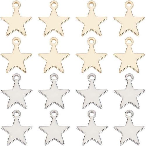 1 Boîte De 50 Pendentifs En Laiton Bicolores, Breloques Étoiles, Pentacle Platine Et Doré, Plaqué Longue Durée, Couleur Mixte Avec Un Trou Pour Colliers Et Boucles D'oreilles Diy