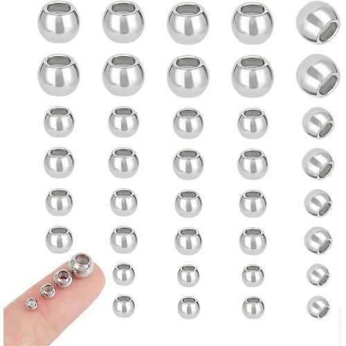 Lot De 40 Perles D'espacement En Acier Inoxydable De 4/5/6/7 Mm Avec Intérieur En Caoutchouc, Pour La Fabrication De Bijoux