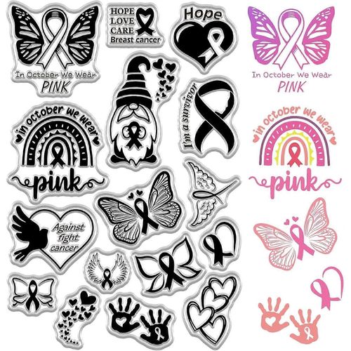 Tampon De Sensibilisation Au Cancer Du Sein Rose Espoir Amour Soin C?ur Papillon Ruban Gnome Tampons En Caoutchouc Réutilisables En Silicone Pour La Fabrication De Cartes Bricolage Scrapbooking Artisanat
