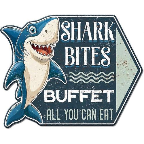 Shark Bites Buffet All You Can Eat Plaque En Métal Vintage Plaque Rétro Affiche Murale En Métal Plaques Décoratives En Étain Pour La Maison Restaurant Cuisine Ou Salle À Manger Ro