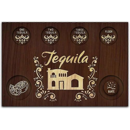 Plateau de service pour verres à liqueur de tequila botanique, support en bois avec bord salé, pour bar, restaurant, fête, réunion de famille, 7,87 x