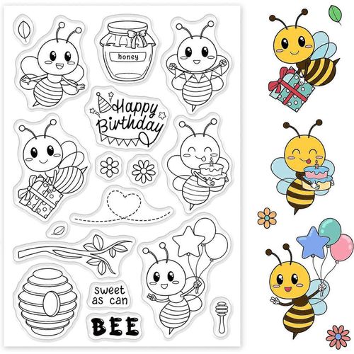 Tampon Transparent En Silicone Abeille Et Miel, Gâteau D'anniversaire Et Tampon En Silicone Transparent, Tampon En Caoutchouc Pour Cadeaux Et Animaux, Pour Scrapbooking, Journal, Fabrication De Cartes