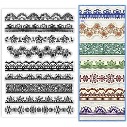 Tampon Transparent En Silicone Avec 9 Motifs De Dentelle, Pour Cadre, Bordure, Tampon En Caoutchouc Transparent, Pour La Fabrication De Cartes, Albums Photo, Vacances
