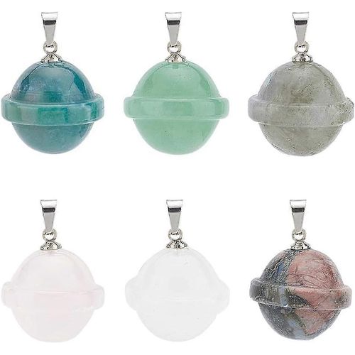 Lot De 6 Pendentifs En Pierre Naturelle De 6 Couleurs, 22,5 Mm, En Quartz Planétaire, En Quartz Rose, En Aventurine Verte, Pour Collier