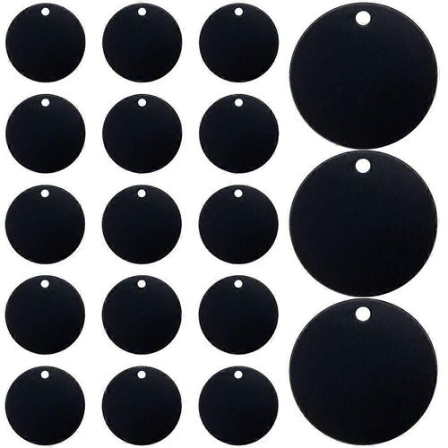 Lot De 25 Pendentifs Plats Ronds En Aluminium Pour Médailles D'animaux De Compagnie, Accessoires Pour Médailles De Chien, Noir, 35 X 1 Mm, Trou : 4 Mm