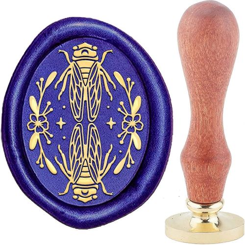 Tampons de cire Cigale Ellipse, têtes de tampon de remplacement amovibles en laiton 30 mm avec manche en bois vintage pour enveloppes, lettres, invitations, cartes D