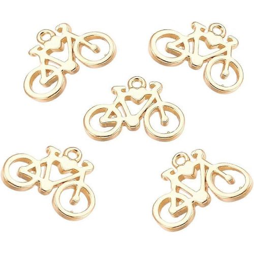 Lot De 5 Breloques En Laiton Plaqué Or Véritable 18 Carats, Pendentifs Vélo Pour Colliers, Boucles D'oreilles, Fabrication De Bijoux, 13 Mm De Large