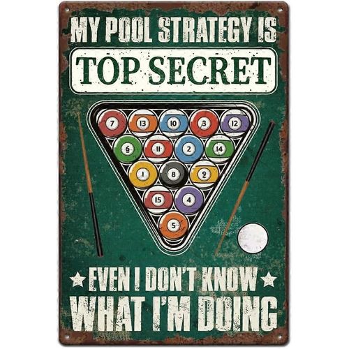 Panneau en métal pour bar de billard, Ma stratégie de billard est top secrète, Panneaux en métal, Plaque vintage, Art mural en fer, Affiche, Panneau en aluminium à l'ancienne, Bil