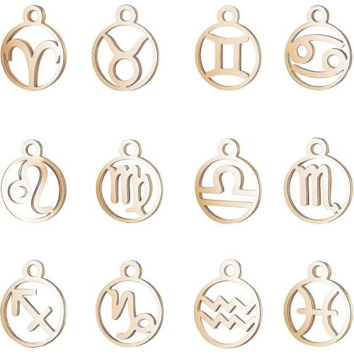 Lot De 12 Breloques En Acier Inoxydable Avec 12 Constellations, Pendentifs Dorés Pour Bracelets, Colliers, Fabrication De Bijoux, Trou De 1,2 Mm