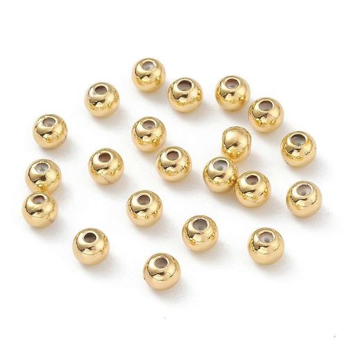 Lot De 20 Perles En Laiton Avec Insert En Caoutchouc, Perles Coulissantes Et Bouchons, Rondes Et Durables, Plaquées Or Véritable 18 Carats, 4 X 3 Mm, Trou : 1 Mm