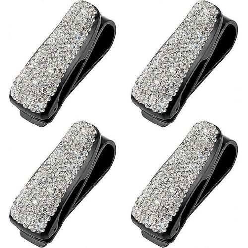 Lot De 4 Supports De Lunettes De Soleil Pour Pare-Soleil De Voiture, Avec Strass Et Clip Pour Carte De Ticket (Noir)