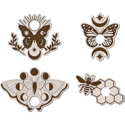 Lot De 4 Supports En Cristal Pour Papillons, Papillons, Abeilles, Sphères De Cristal, Présentoir En Bois, Accessoires De Sorcière, Décoration D'autel Wiccan, Fournitures De Cadeaux De Sorcière, Petits Plateaux Magiques