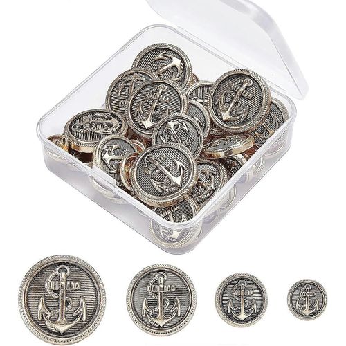 Lot De 40 Boutons De Blazer En Métal À Tige Vintage Avec Écusson D'ancre, 12 Mm, 15 Mm, 20 Mm Et 24 Mm, Pour Costumes, Vestes, Uniformes Et Blazers - Doré Antique