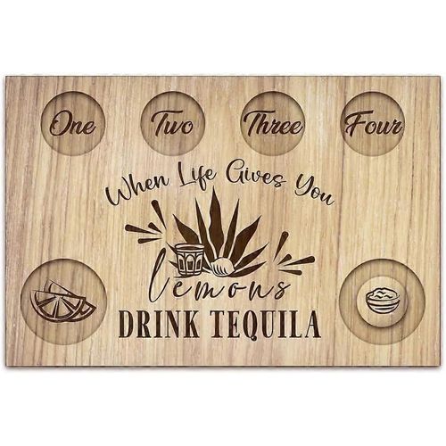 Plateau De Service Pour Verres À Liqueur Lorsque La Vie Vous Donne Une Boisson Au Citron Support Pour Verre À Tequila Avec Bord Salé Verres À Liqueur Planche En Bois Pour Bar Restaurant Fête Famille