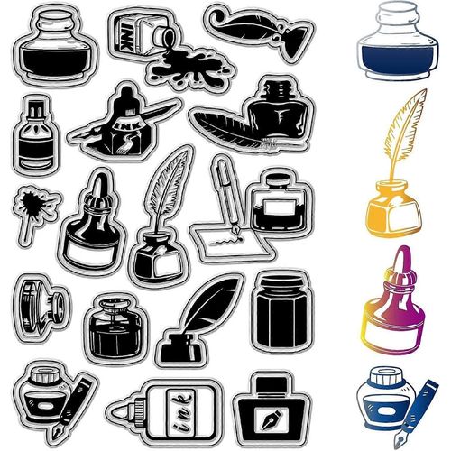 Tampons En Caoutchouc Transparents Pour Stylo Plume, Bouteille D'encre, Stylo Plume Vintage, Tampons En Silicone Transparents Réutilisables Pour Journalisation, Fabrication De Cartes, Scrapbooking, Photographie