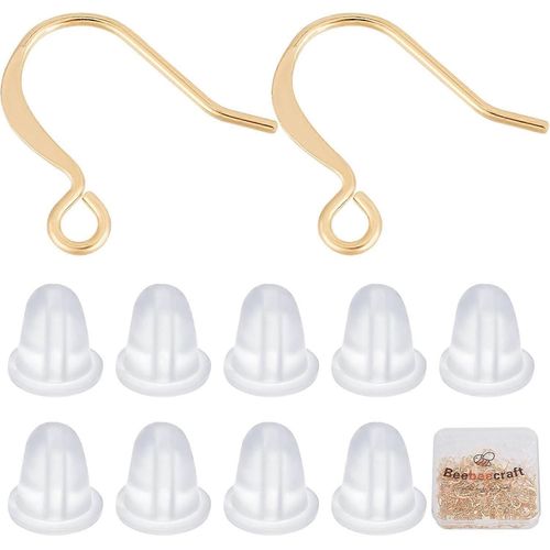 Lot De 200 Crochets De Boucles D'oreilles Plaqués Or 18 Carats, 14 X 16 Mm, Avec 200 Fermoirs En Caoutchouc Transparent Pour La Fabrication De Boucles D'oreilles.