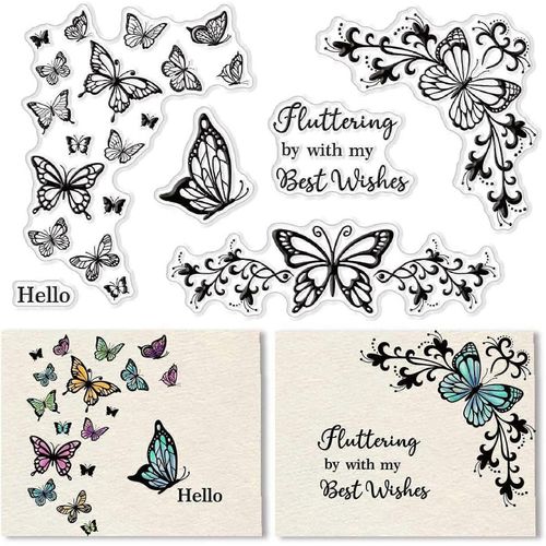 1 Feuille De Tampons Transparents Papillon Pour La Fabrication De Cartes, La Décoration, Le Scrapbooking, Tampons En Caoutchouc Silicone Papillon
