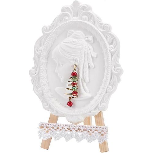 Cadre photo en plâtre blanc, présentoir pour boucles d'oreilles, cadres photo en bois et plâtre, porte-bijoux, organisateur de clous d'oreilles, rangement de pendentifs avec base en bois pour